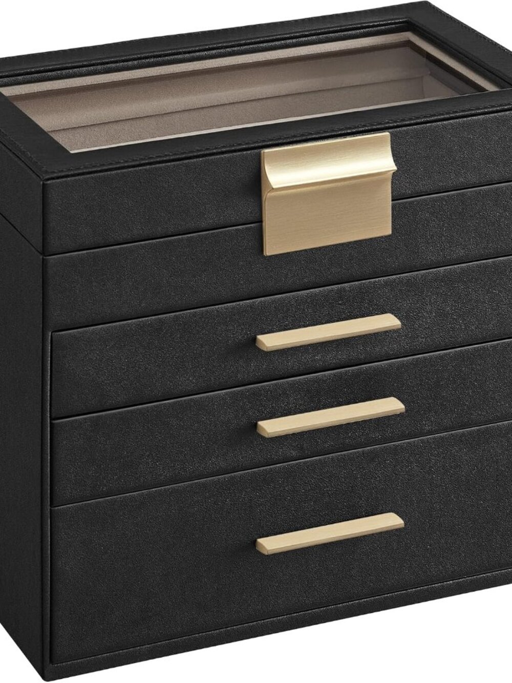Jewelry Box Organizer, 4-Layer Storage with 3 Drawers, Glass Lid